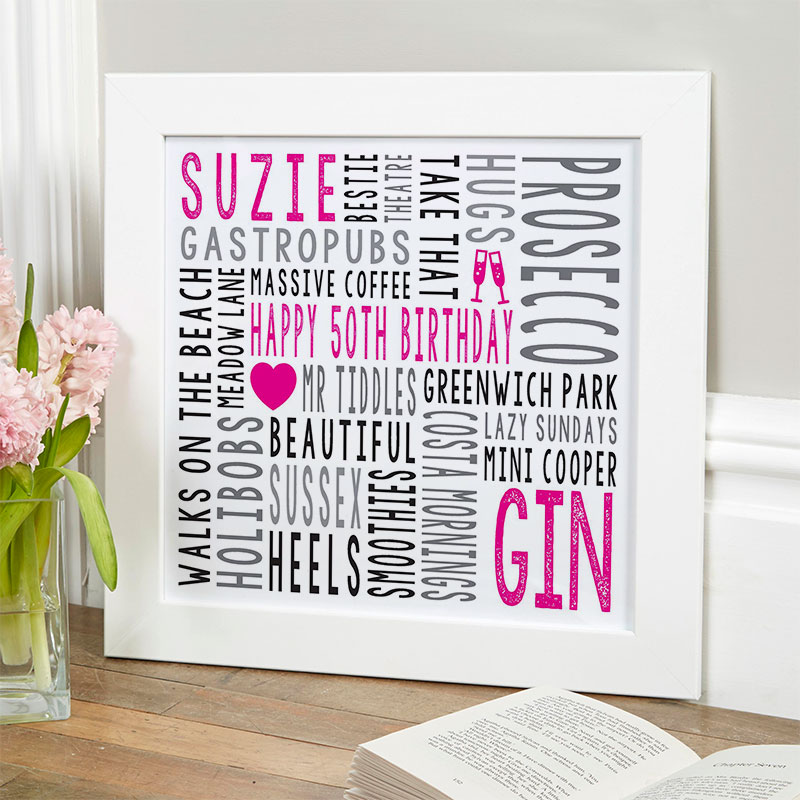 50th Birthday Present For Her Personalized Word Art Picture