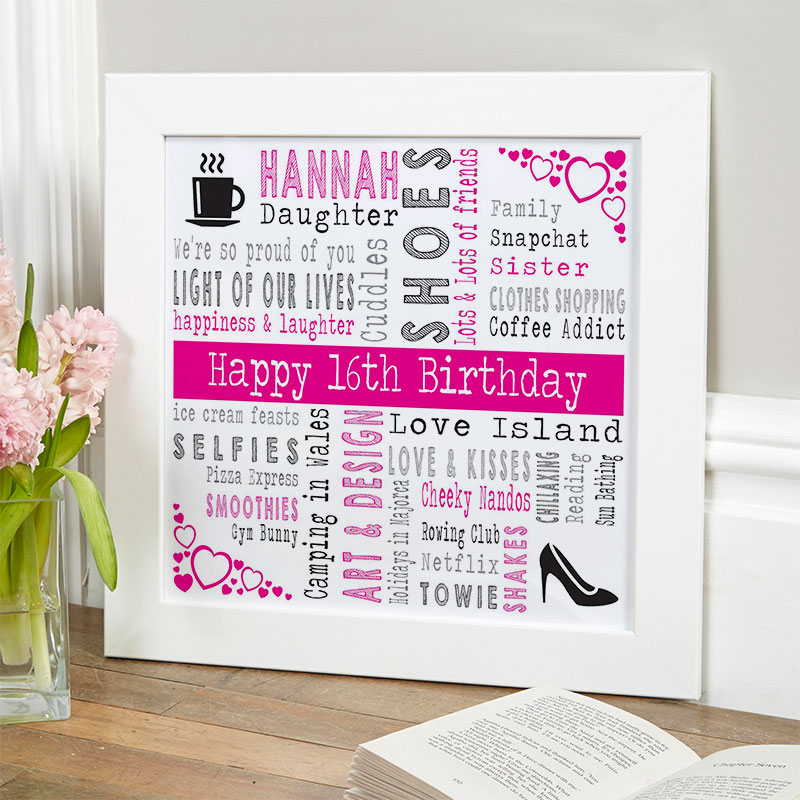 Unique 16th Birthday Gift For Girls Custom Word Art Picture